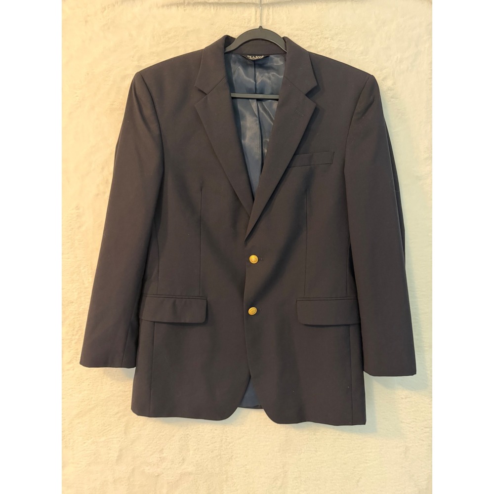 Jos. A. Bank Mens Navy Blue Two Button Blazer Sport Coat Gold Crest Buttons
